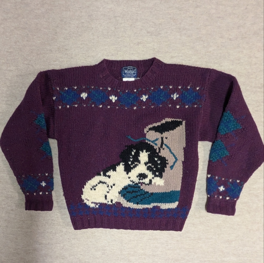 *Rare* Vintage Woolrich Puppy & Boot Wool Sweater In Eggplant Purple Size Small